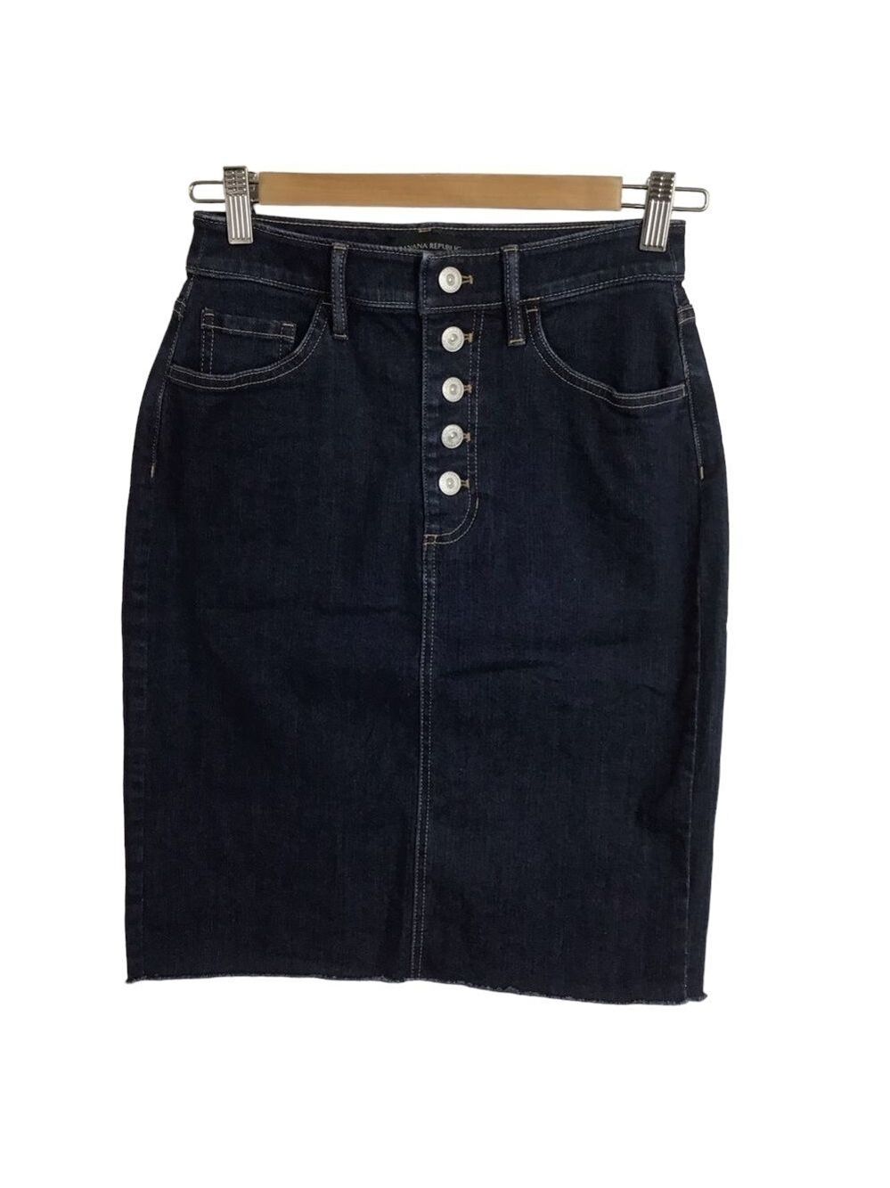 BANANA Republic long denim skirt button fly NWOT high waisted raw hems size 0